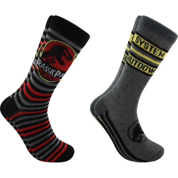 Jurassic Park Men's Crew Socks, 2-Pack, Shoe Size 6.5-12 NWT - Picture 1 of 7